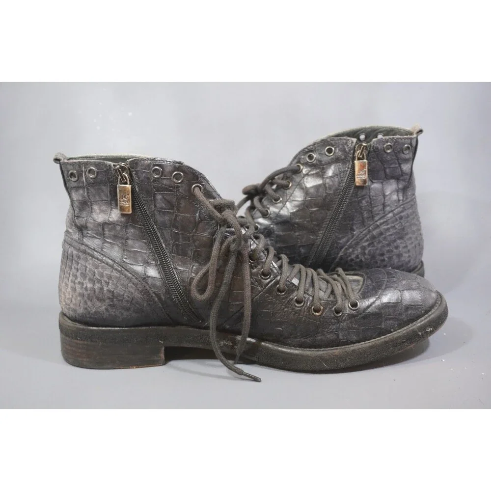 JO GHOST Croc-Embossed Leather Side Zip Ankle Boots Men’s EU Size 42